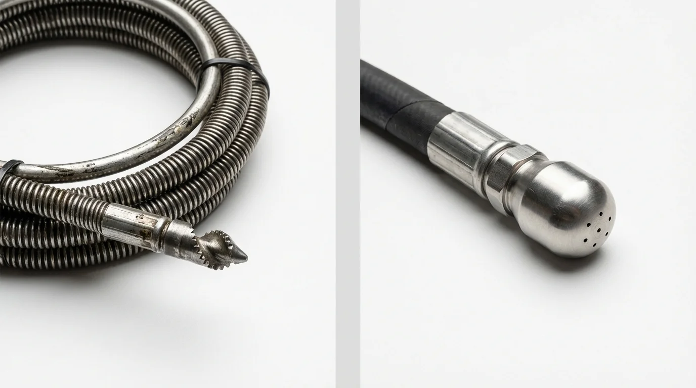 Drain snake cable and hydro jetting nozzle used for drain cleaning in Port Ewen, NY