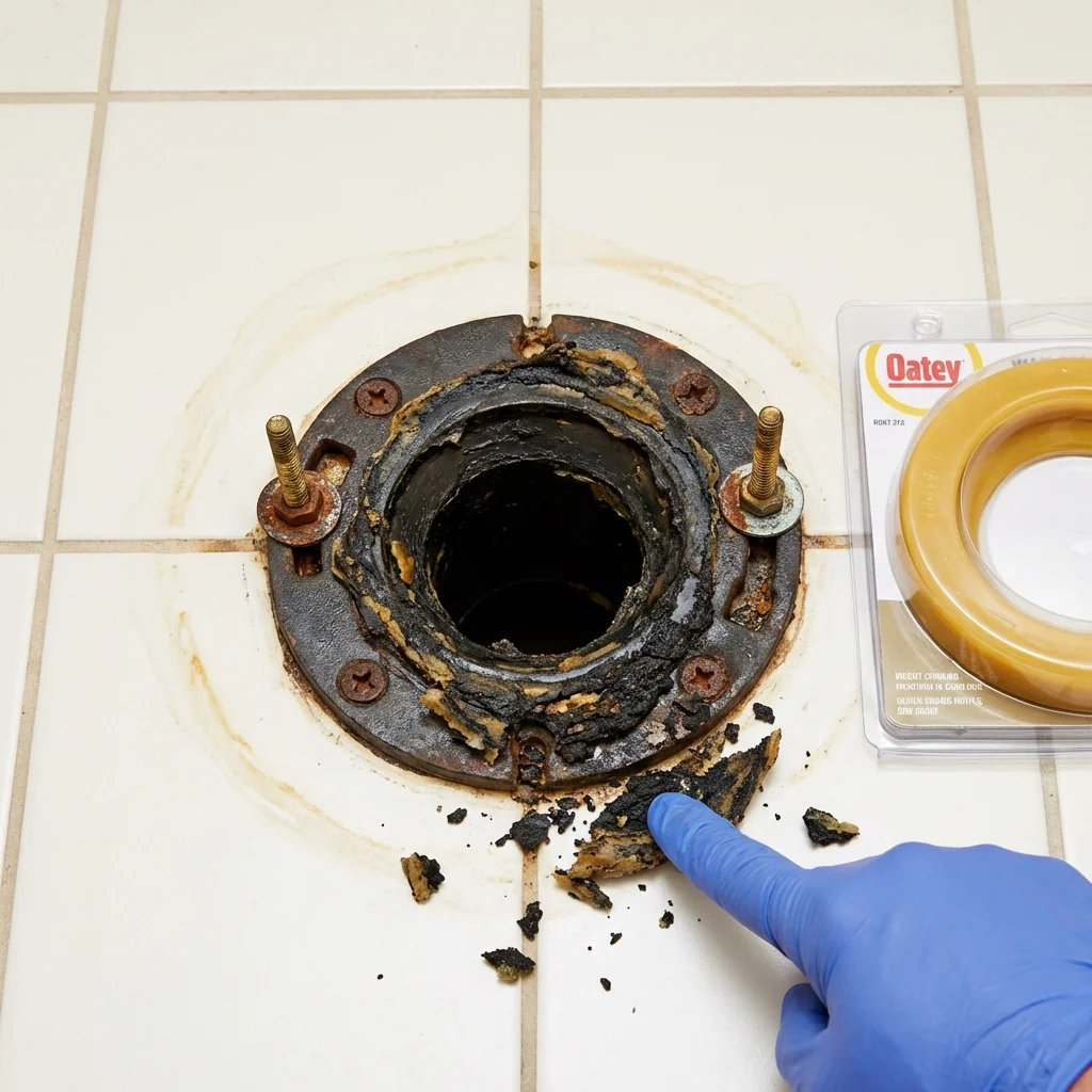 Failed wax ring showing water seepage at the base of a toilet in a Port Ewen, NY home