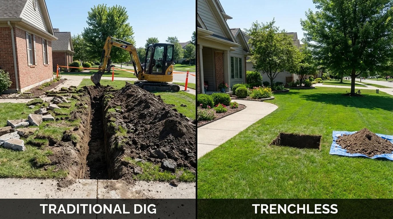 Trenchless sewer repair with minimal yard damage versus traditional excavation in Port Ewen, NY